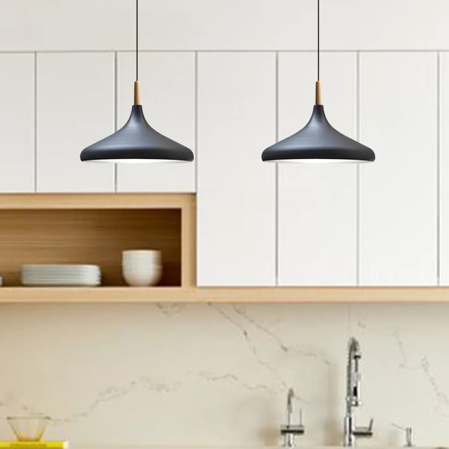 Pendelleuchte Metall Lampe I Champion I Holz Ø35 cm Metall E27 Hängelampe