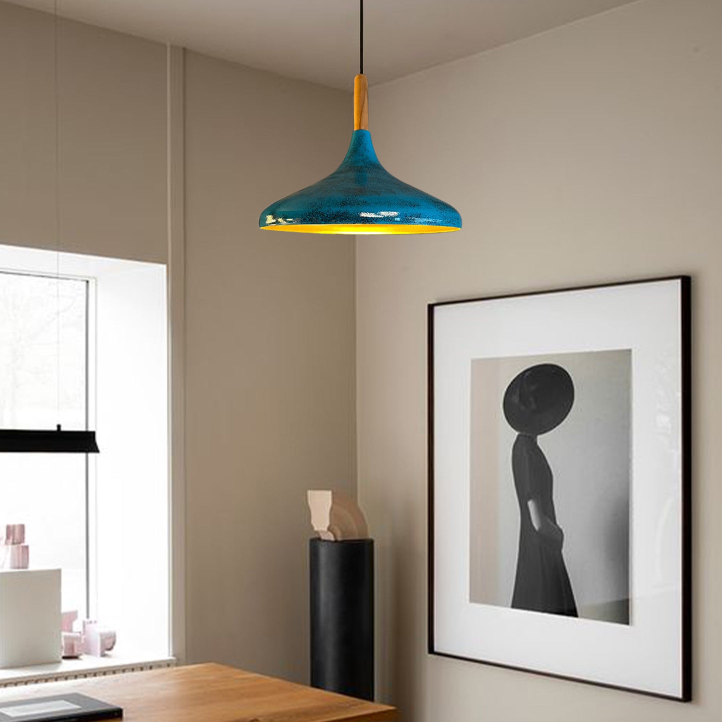 Pendelleuchte Metall Lampe I Champion I Holz Ø35 cm Metall E27 Hängelampe