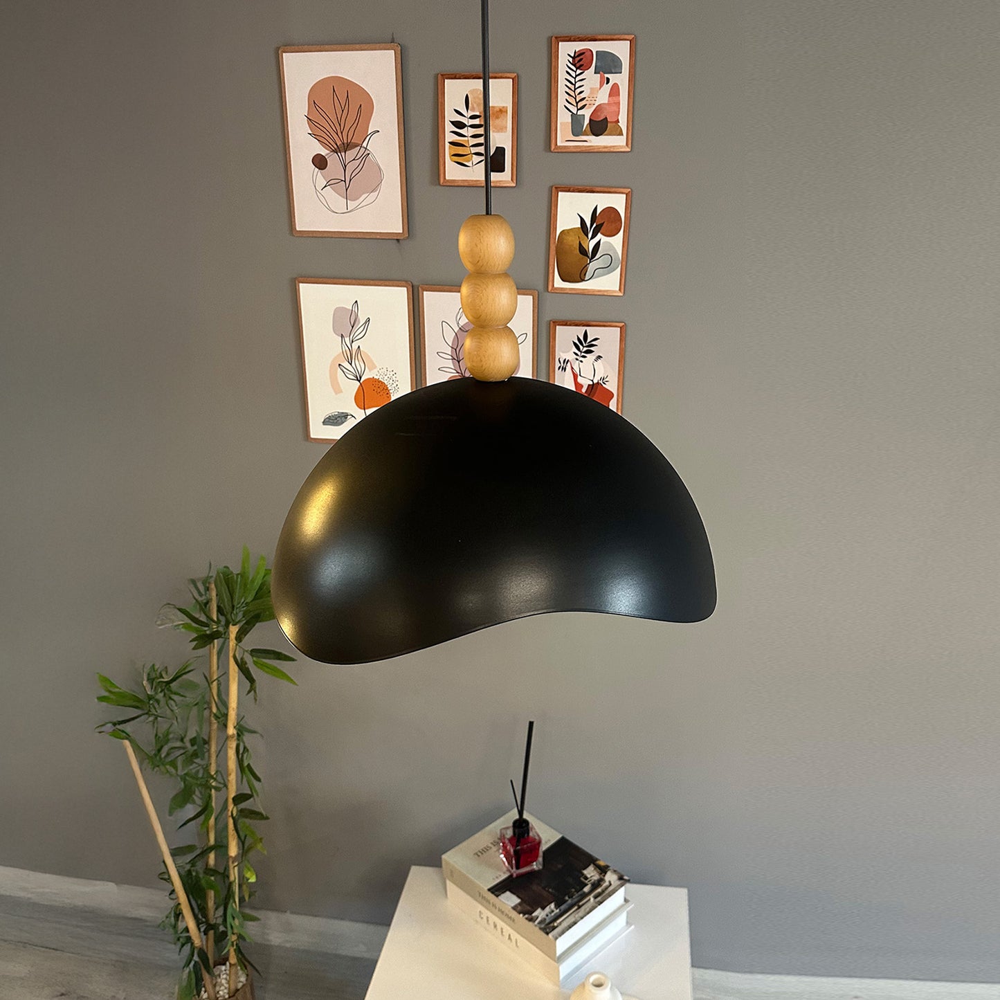 Luna Pendelleuchte aus Holz 40 cm, Hängelampe Metall E27 Moderne Lampe, Skandinavisch Pendellampe