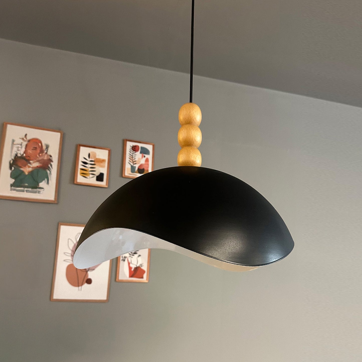 Luna Pendelleuchte aus Holz 40 cm, Hängelampe Metall E27 Moderne Lampe, Skandinavisch Pendellampe