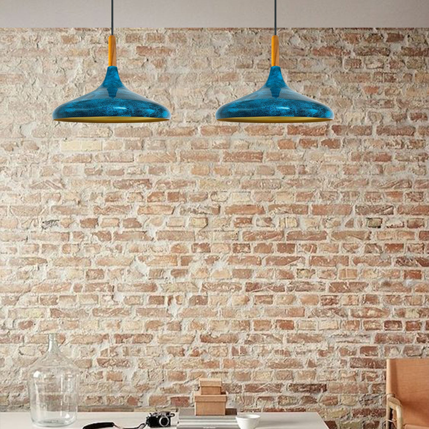 Pendelleuchte Metall Lampe I Champion I Holz Ø35 cm Metall E27 Hängelampe