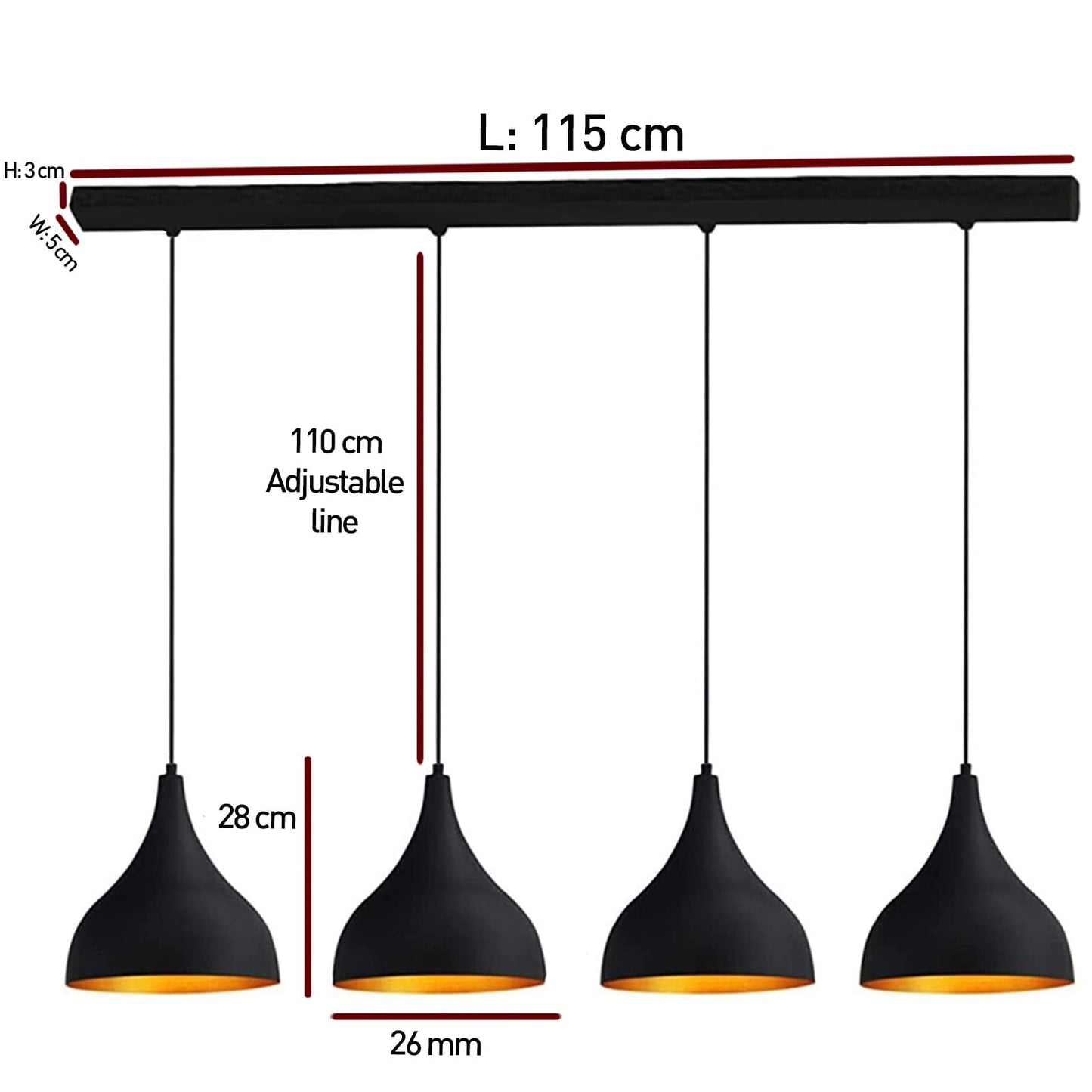 Suspension 4 lumières métal