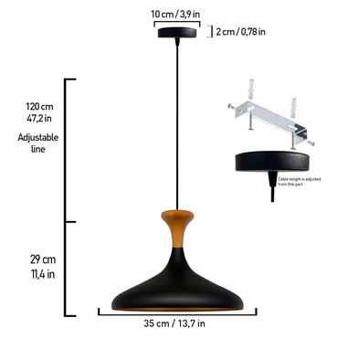 Champion Pendelleuchte aus Holz, 35 cm Hängelampe Metall E27 Moderne Lampe
