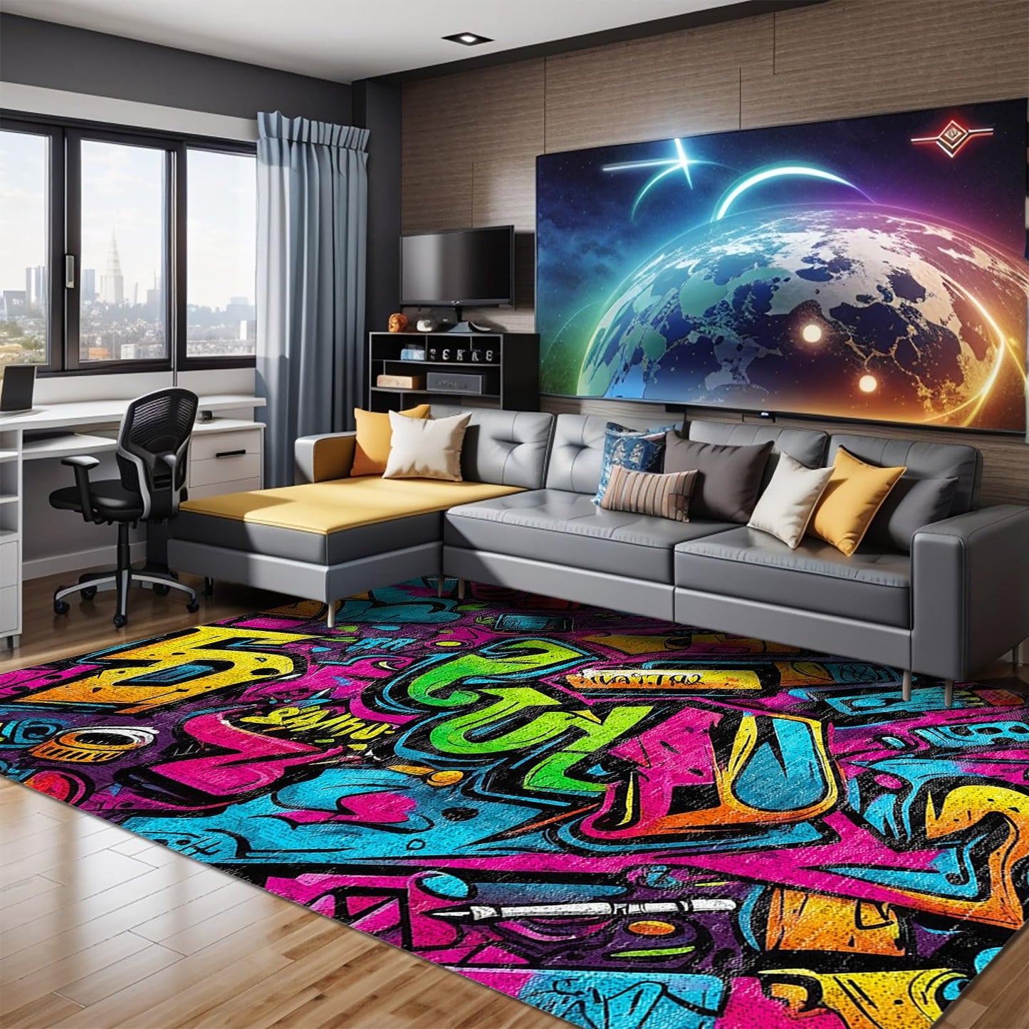 Funny Gamer Bedruckter Teppich Chenille-Druck Maschinell Hergestellt, Videospiel Waschbarer Teppich