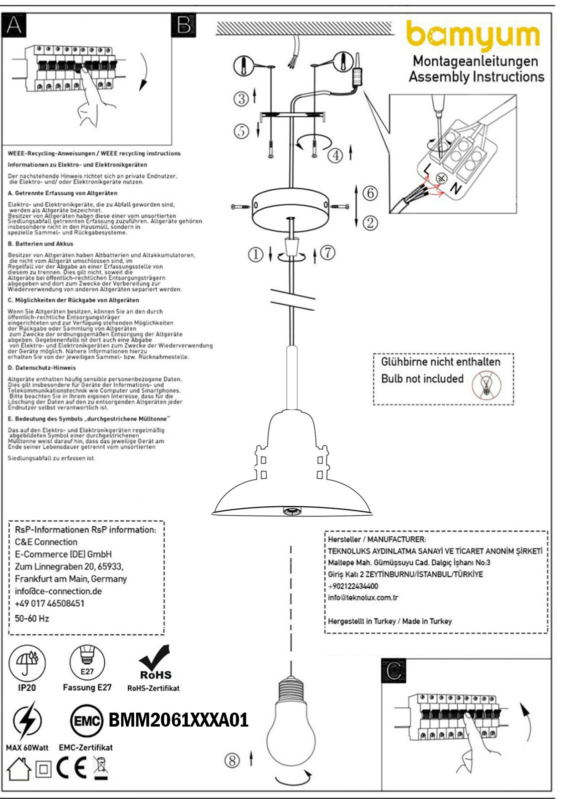 Suspension métal douille E27