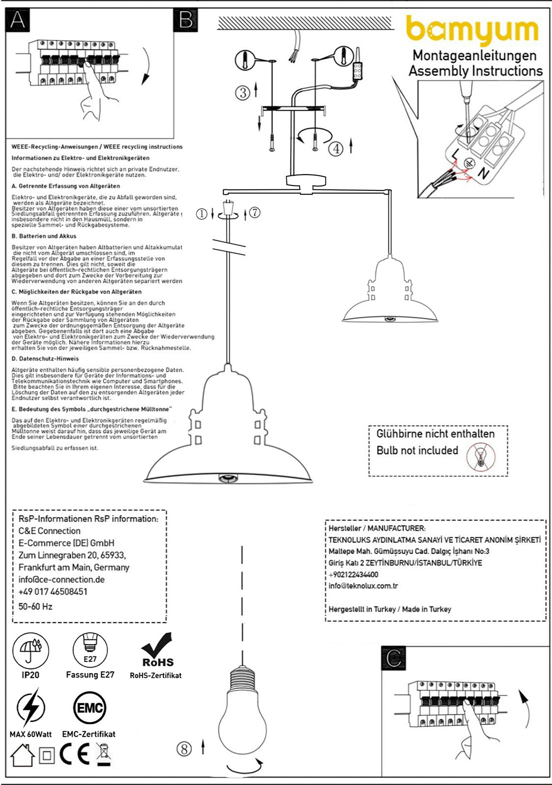 Suspension métal douille E27