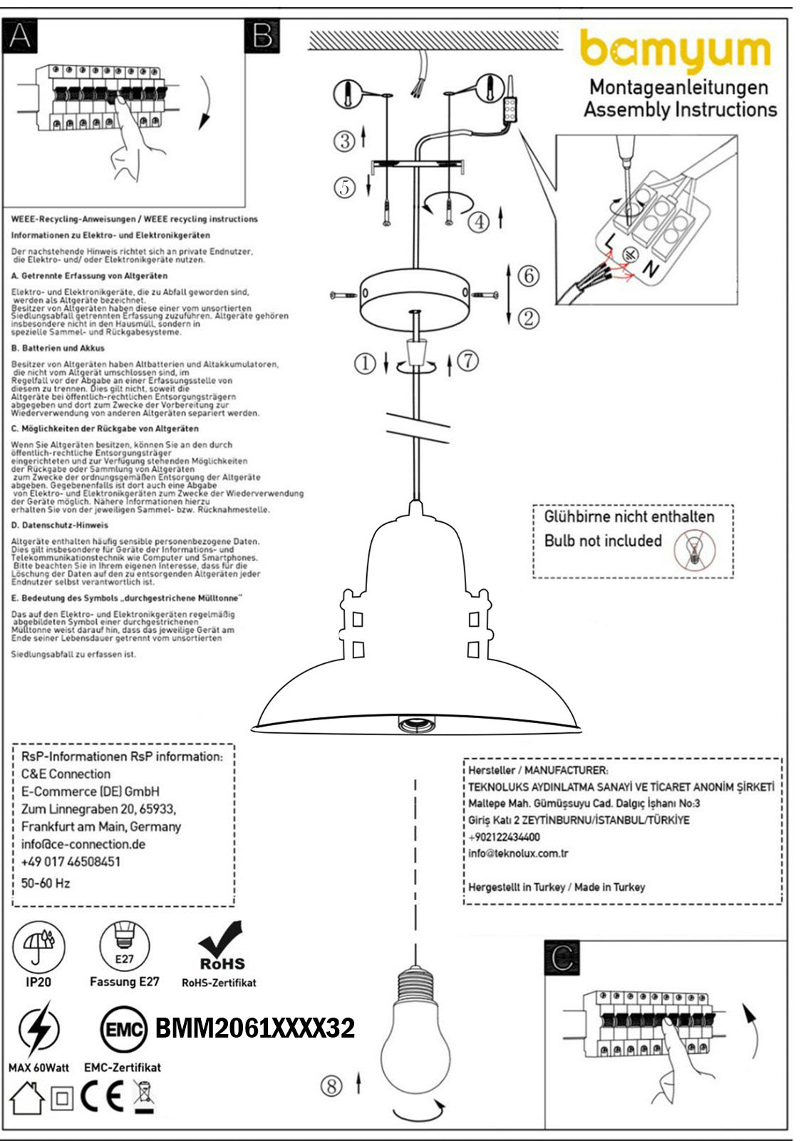Suspension métal douille E27