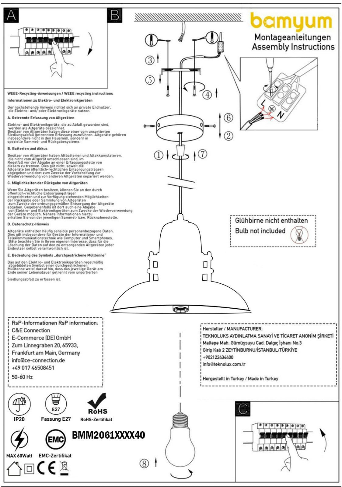 Suspension métal douille E27