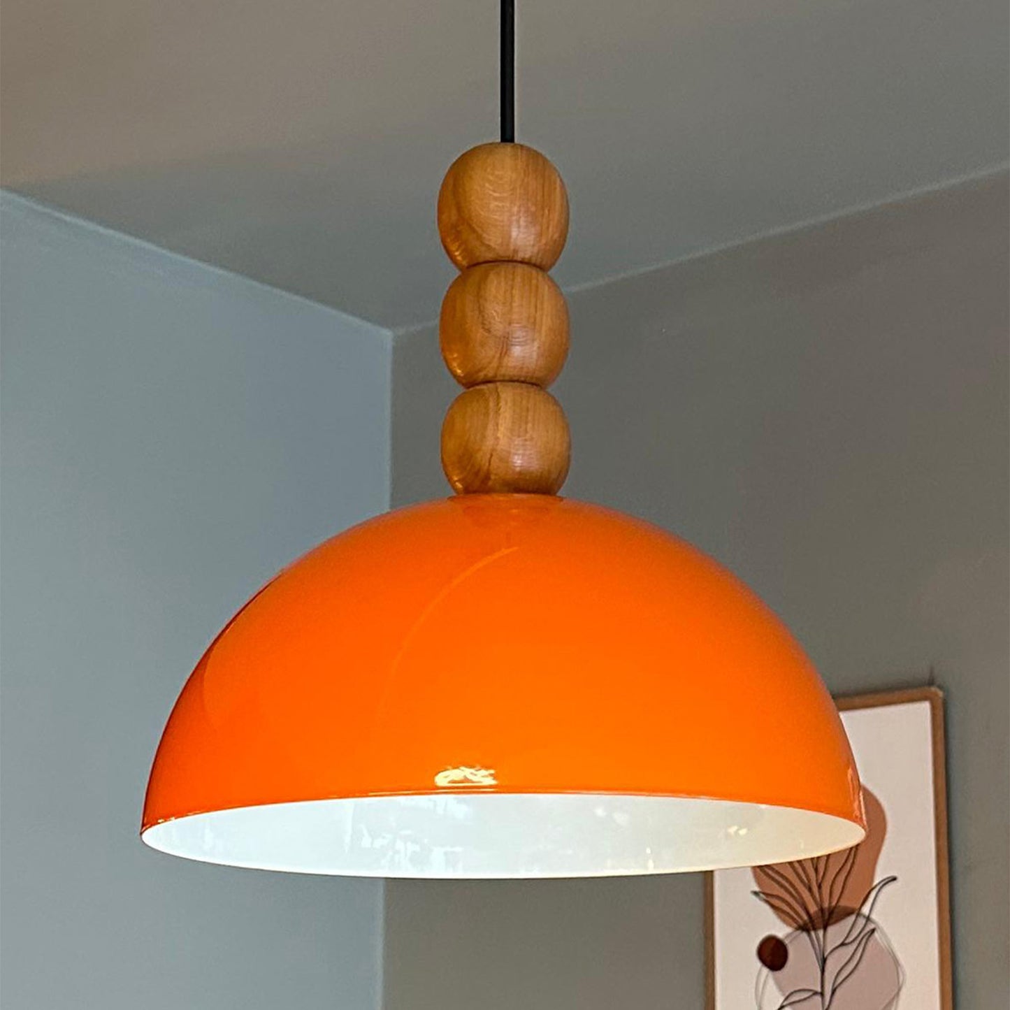 Yimpi Bright Orange Kronleuchter aus Holz Drei Perlen Einzelne Anhänger