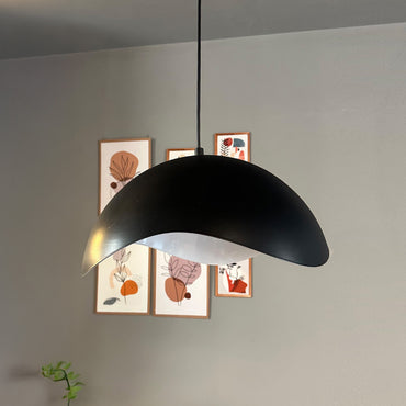 Luna Pendelleuchte aus Holz 40 cm, Hängelampe Metall E27 Moderne Lampe, Skandinavisch Pendellampe