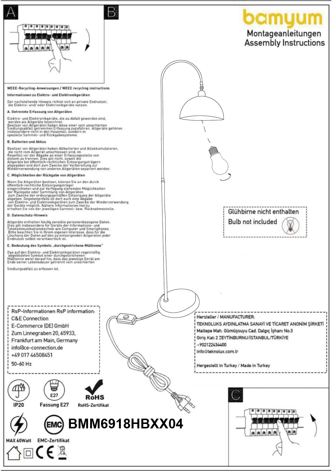 Stehlampe Moderne Stehlampe aus Metall mit E27, verstellbarer Lampenschirm