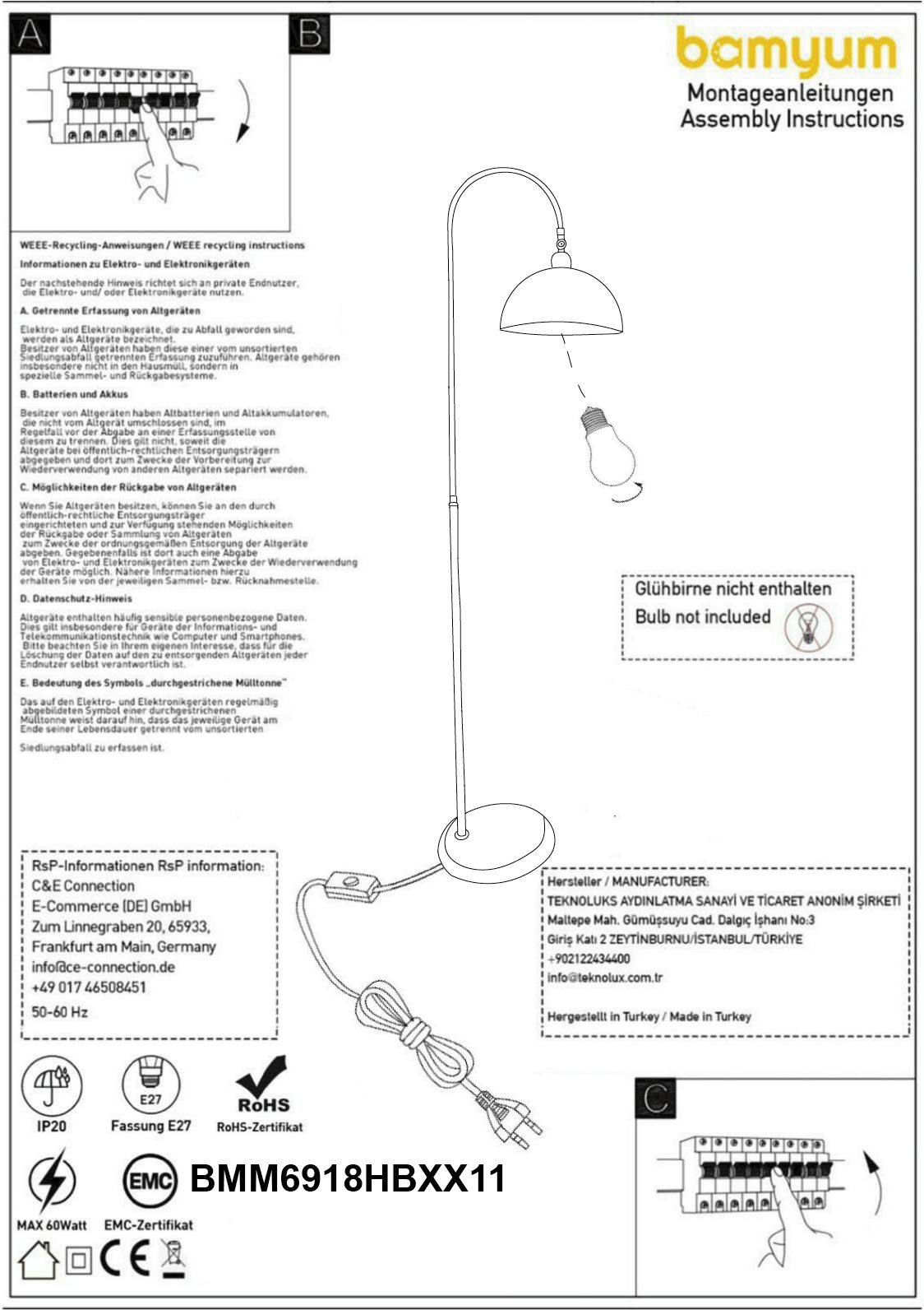 Stehlampe Moderne Stehlampe aus Metall mit E27, verstellbarer Lampenschirm