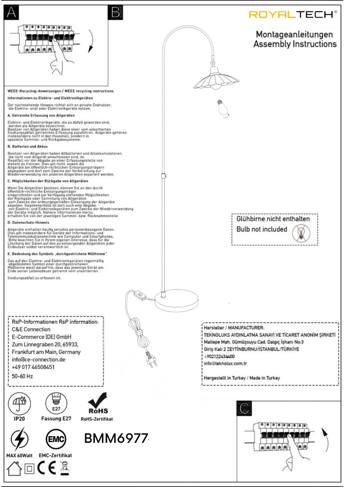 Stehlampe Falen Stehlampe aus Metall mit E27, verstellbarer Lampenschirm