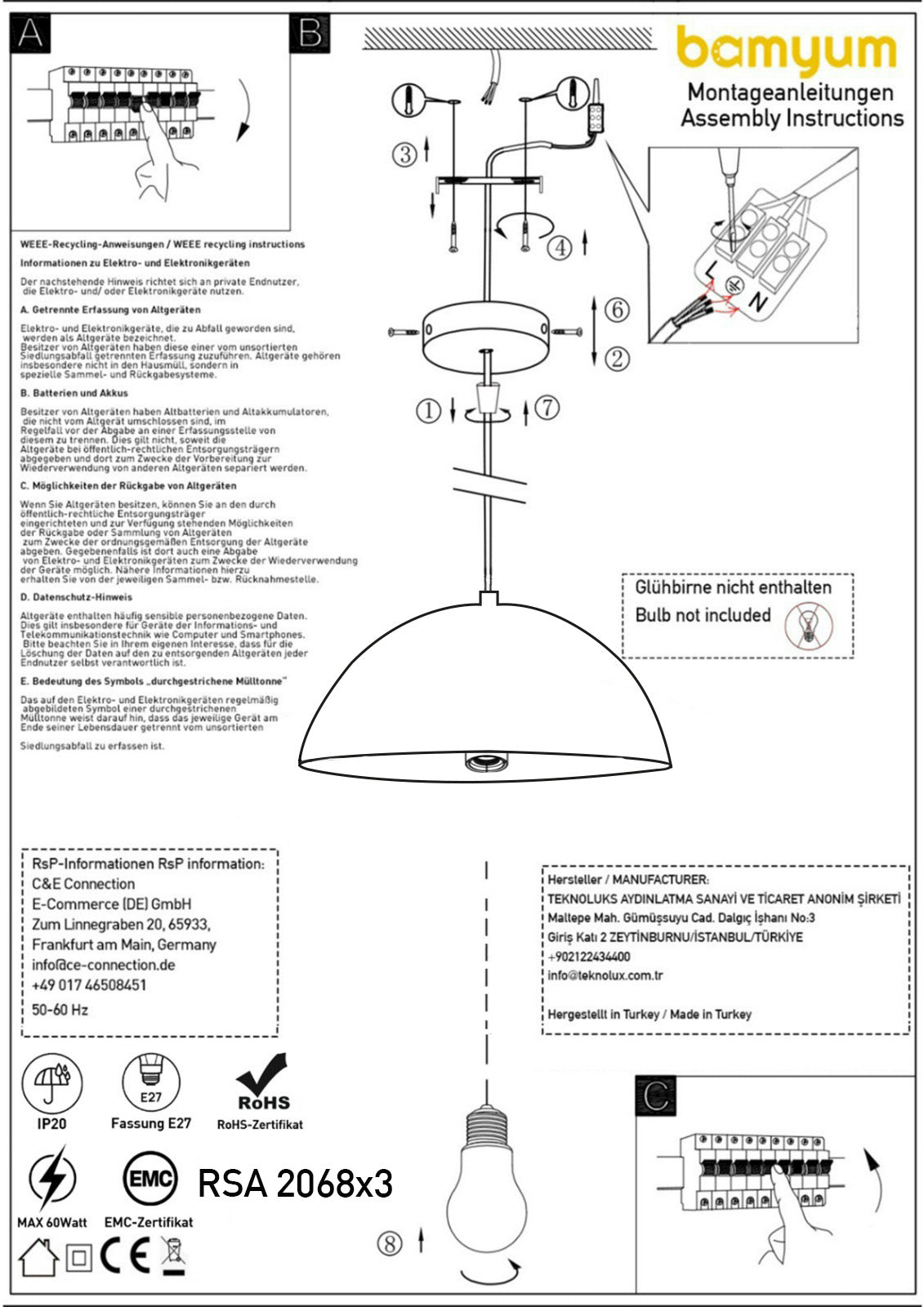 3x lampe E27 métal