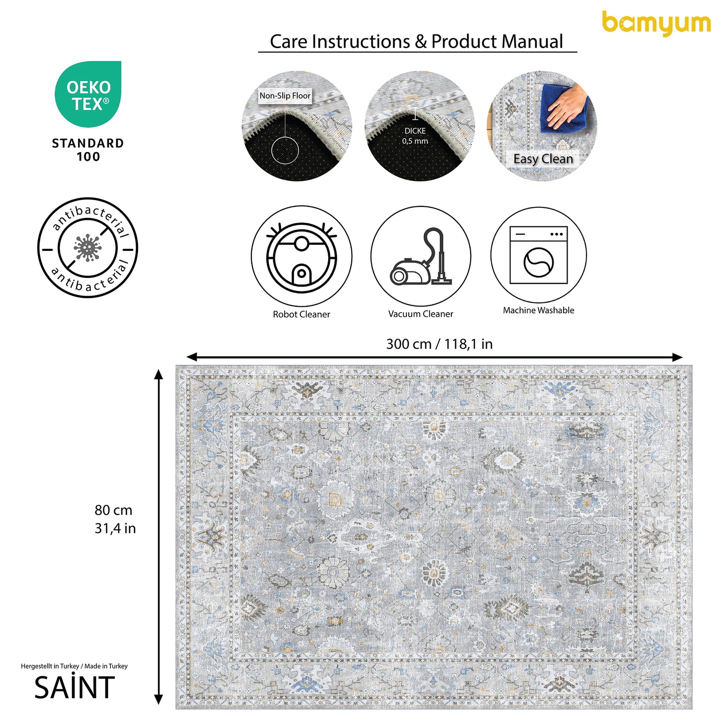 Tappeto stampato Saint in ciniglia, realizzato a macchina