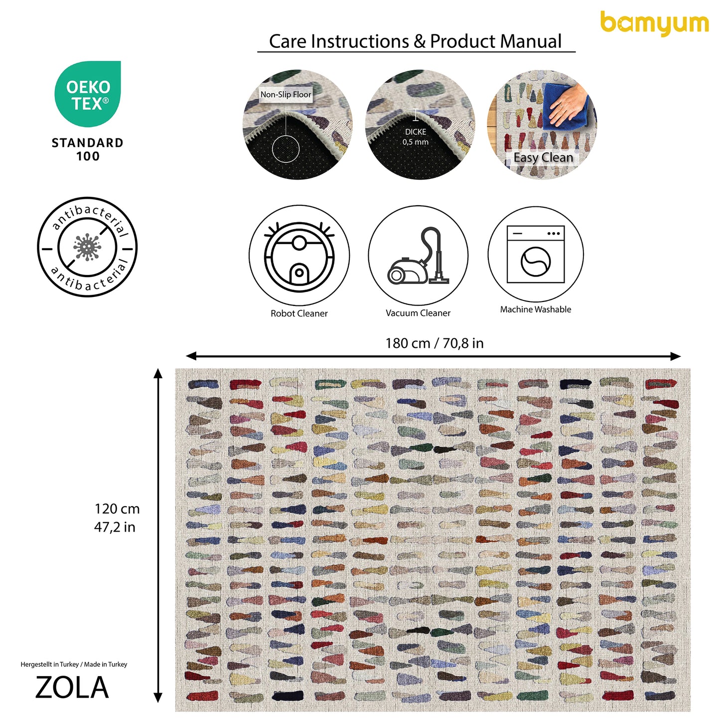 Tappeto stampato Zola con stampa in ciniglia, realizzato a macchina