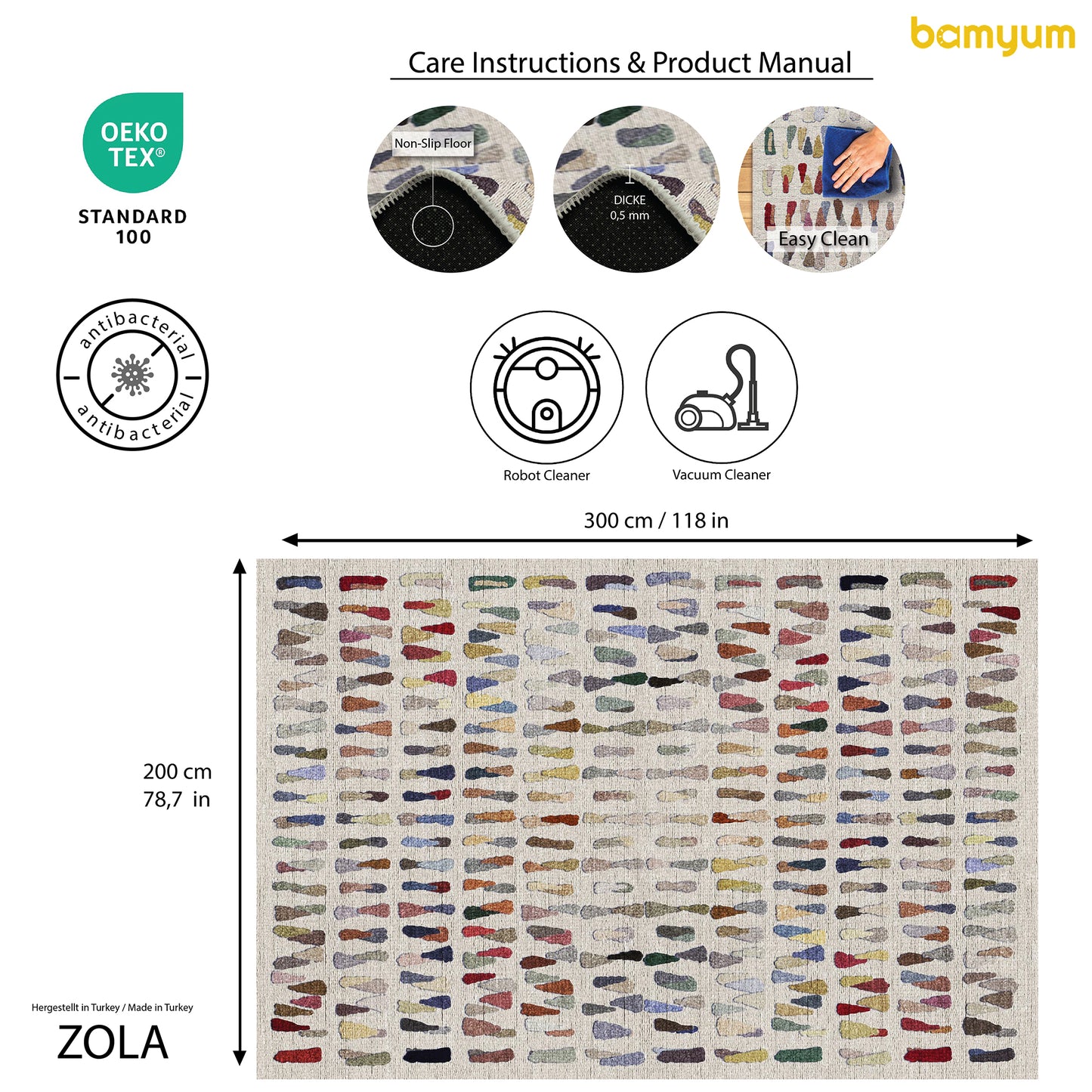 Tappeto stampato Zola con stampa in ciniglia, realizzato a macchina