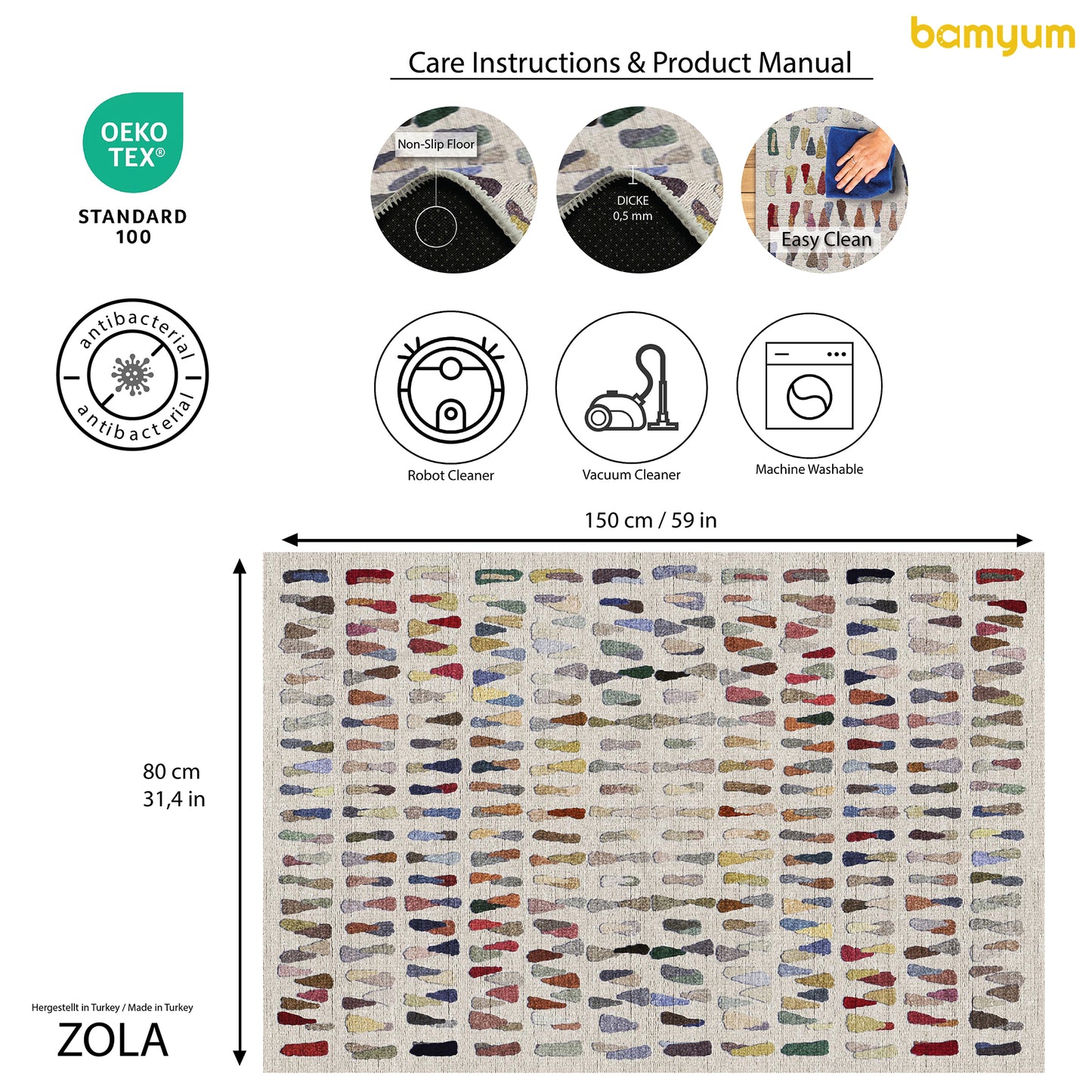 Tappeto stampato Zola con stampa in ciniglia, realizzato a macchina