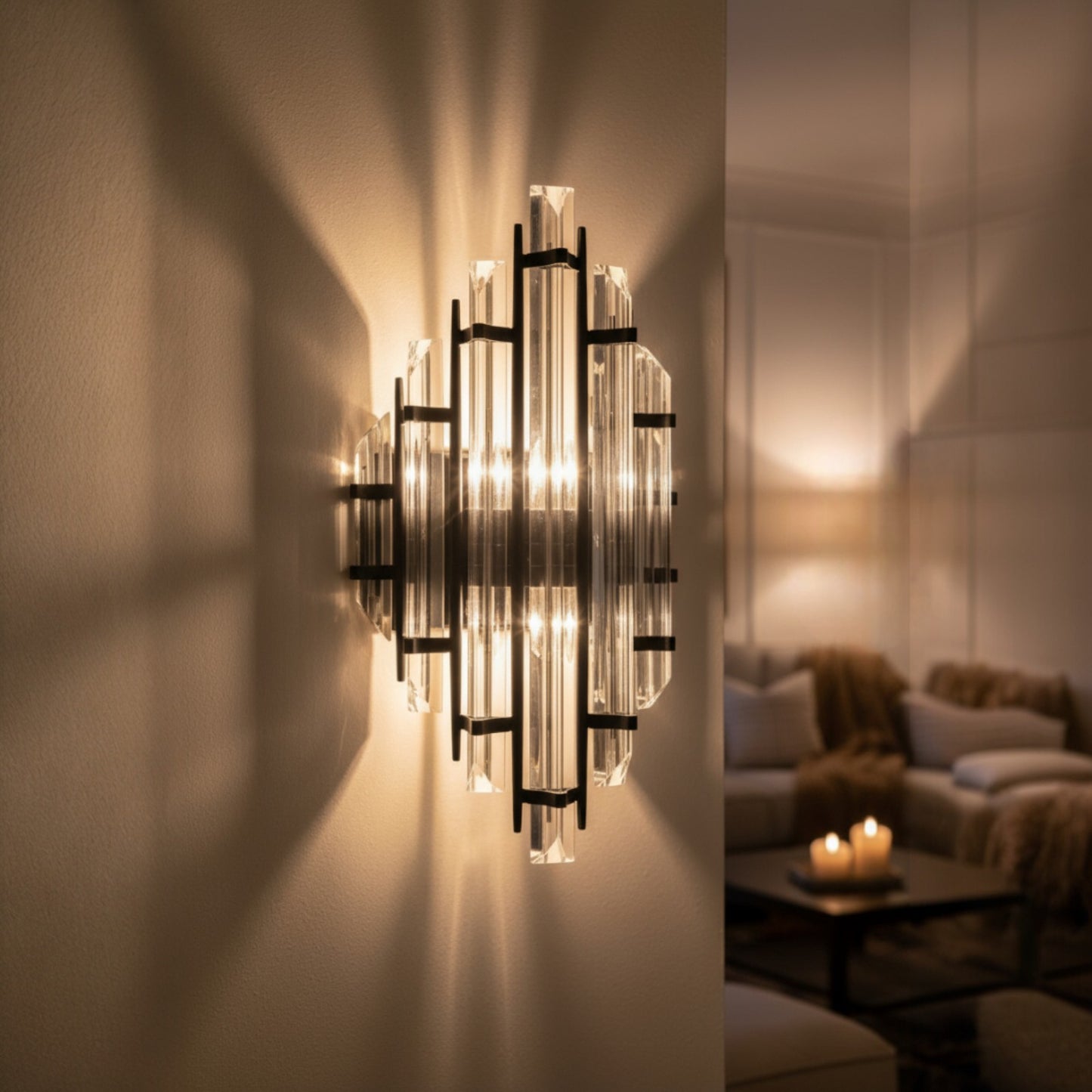 Lampada da parete per interni in metallo e vetro