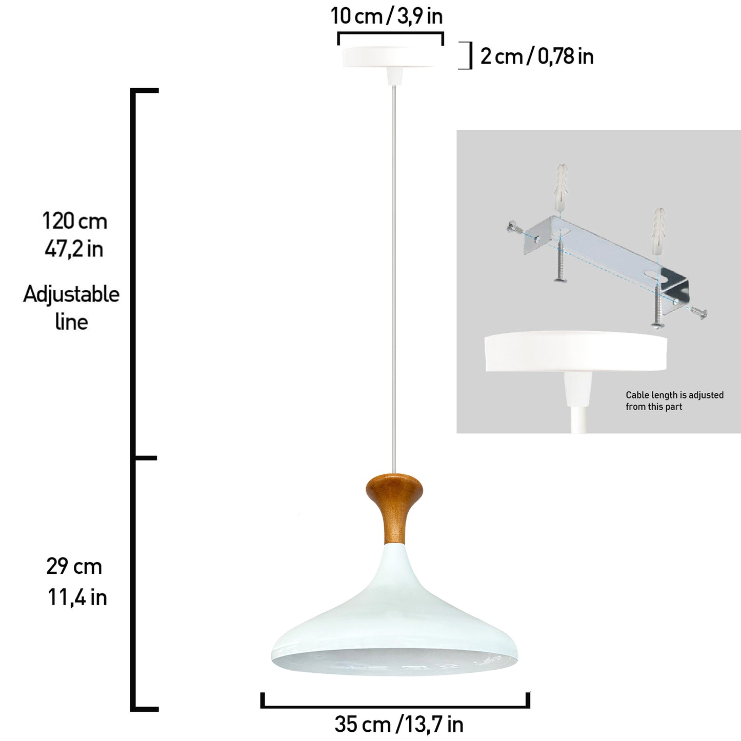 Pendelleuchte Bamyum Pendelleuchte Champion 35cm Metall Weiss-Innen Weiss E27 Lampe