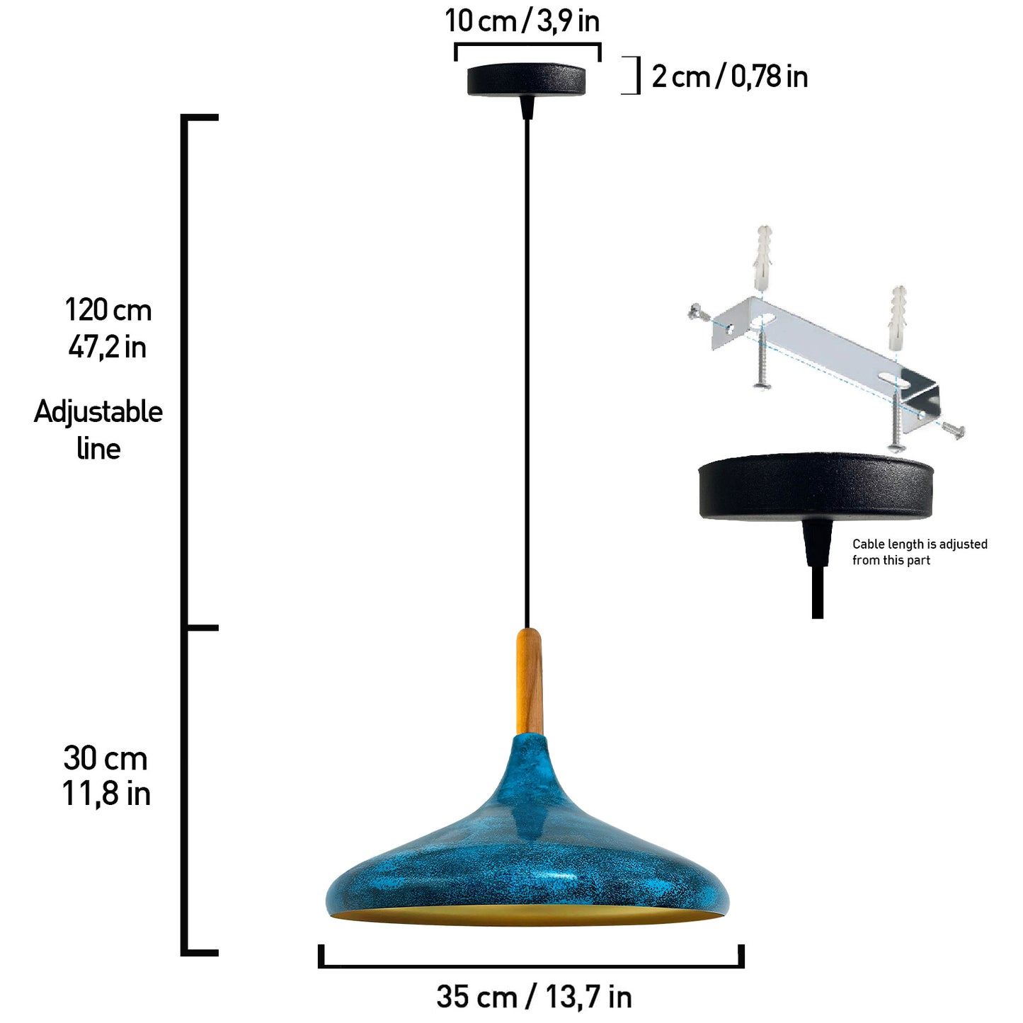 Pendelleuchte Metall Lampe I Champion I Holz Ø35 cm Metall E27 Hängelampe