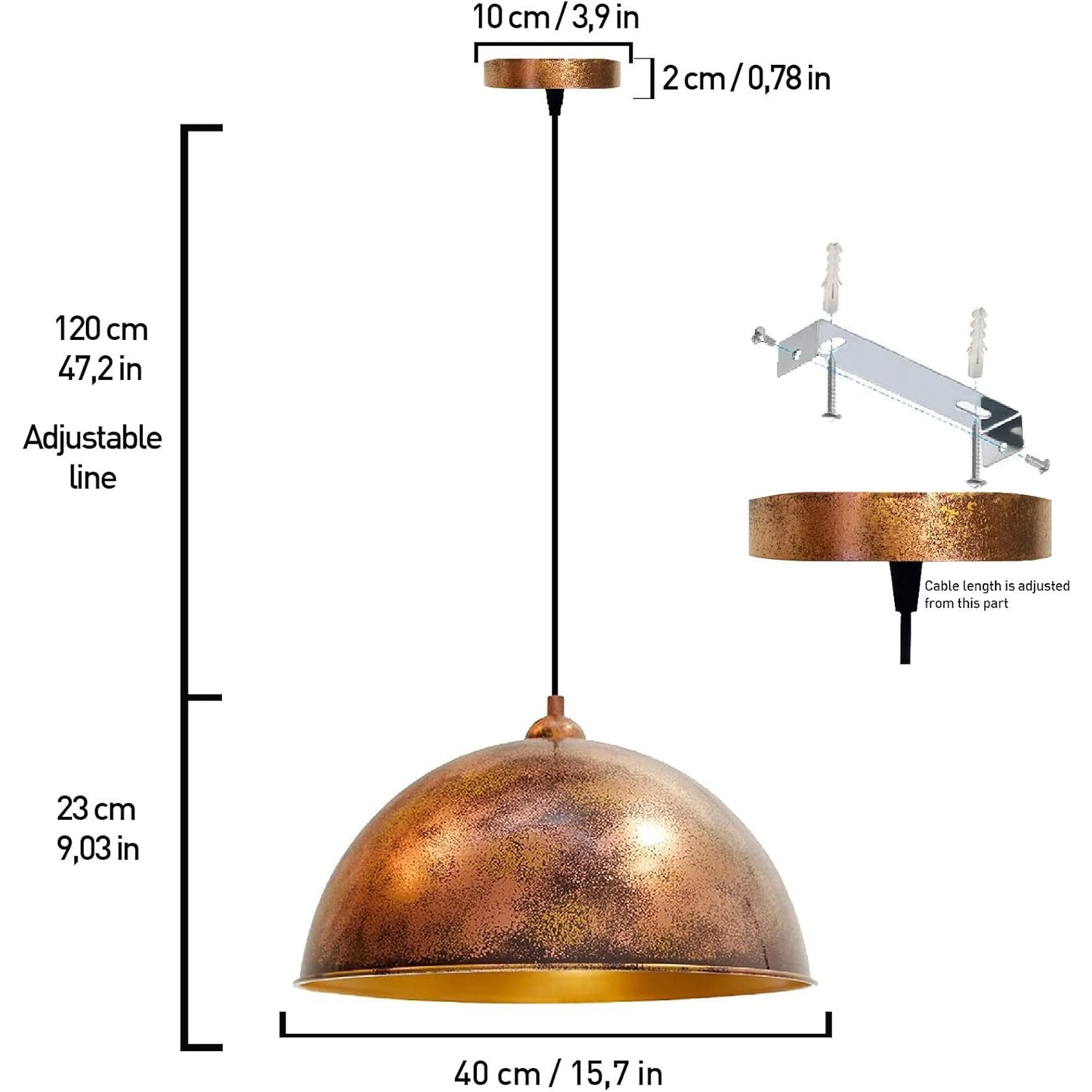 Kupfer Vintage Hängelampe Metall