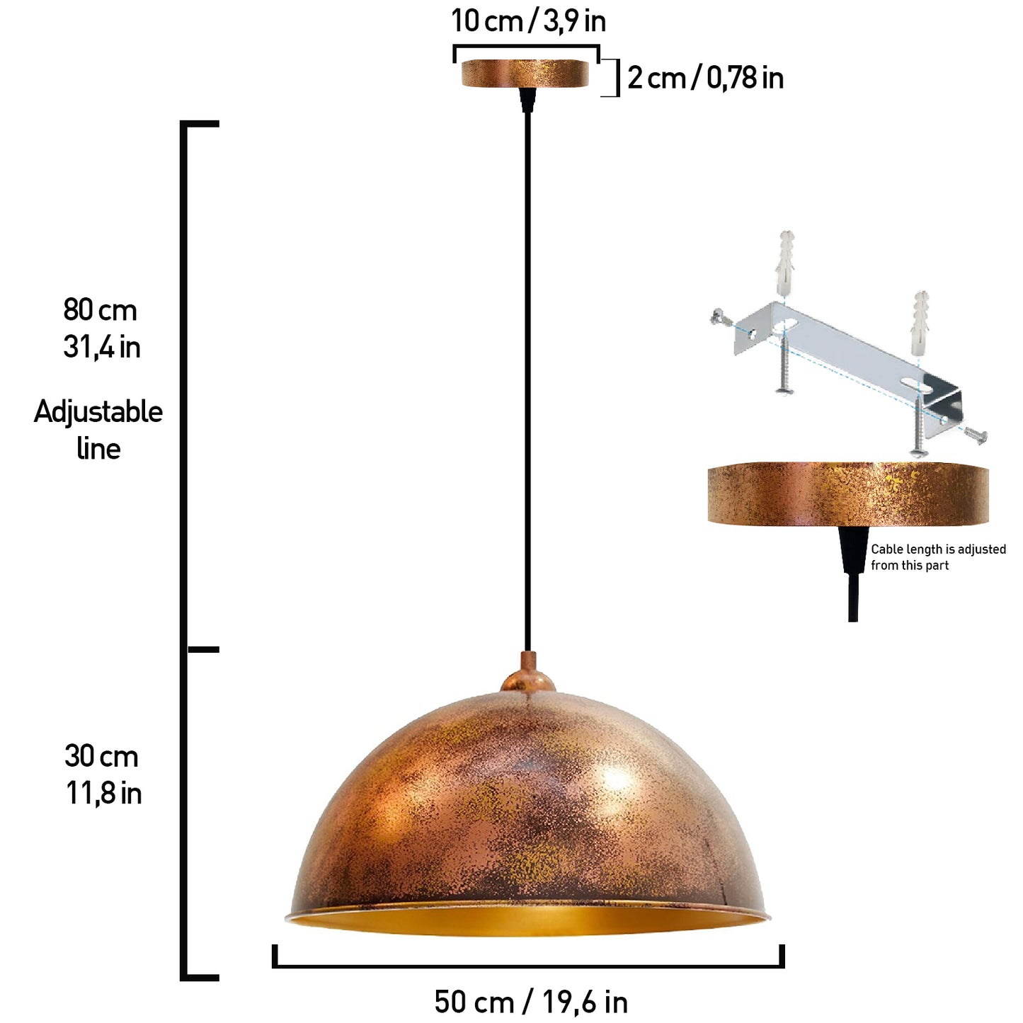Kupfer Vintage Hängelampe Metall