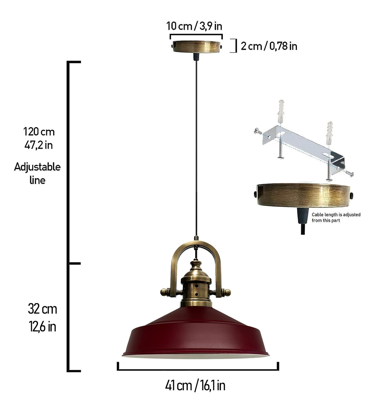 Lampada a sospensione vintage in metallo
