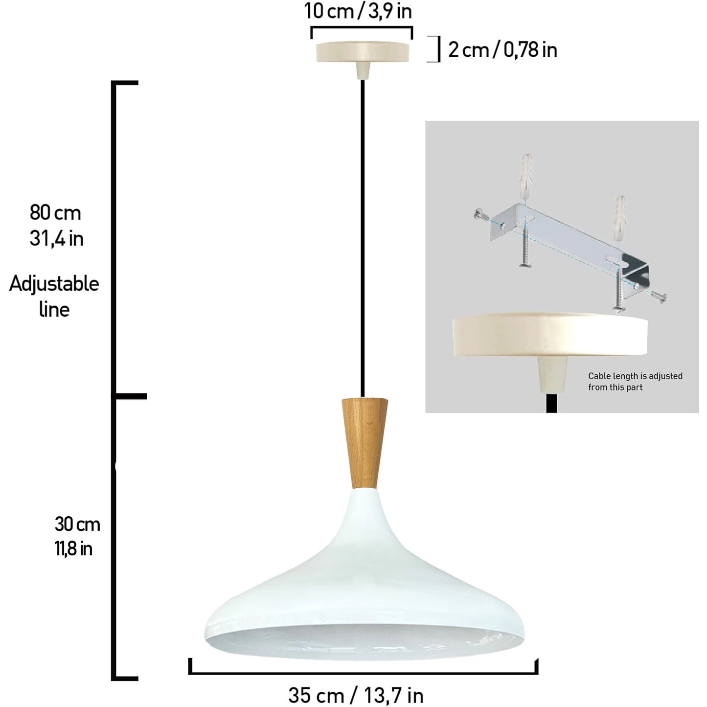 Pendelleuchte Champion Kegel Holz-Kopfteil 35 cm Metall E27 Modern Pendelleuchte
