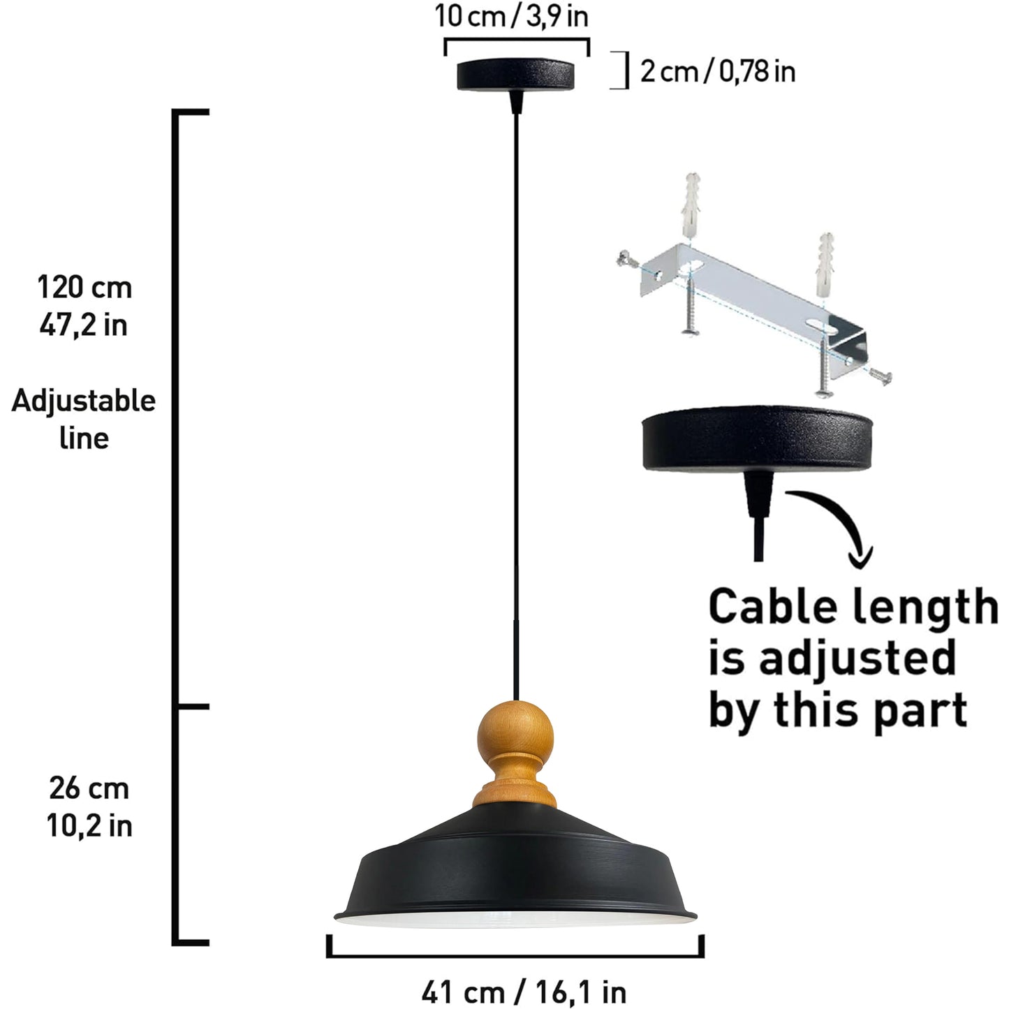 Bamyum Asletl Pendelleuchte Holz Industrial Vintage Hängelampe