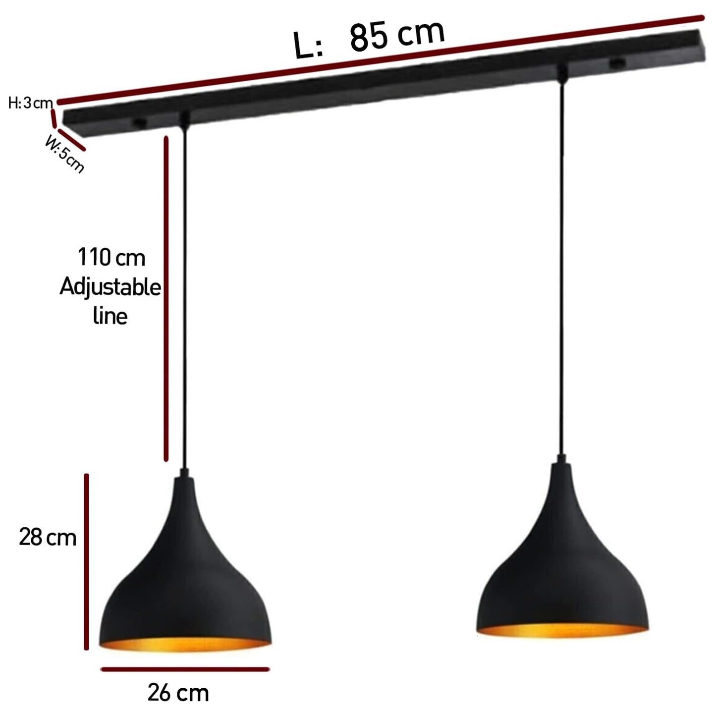 Suspension 2 lumières métal