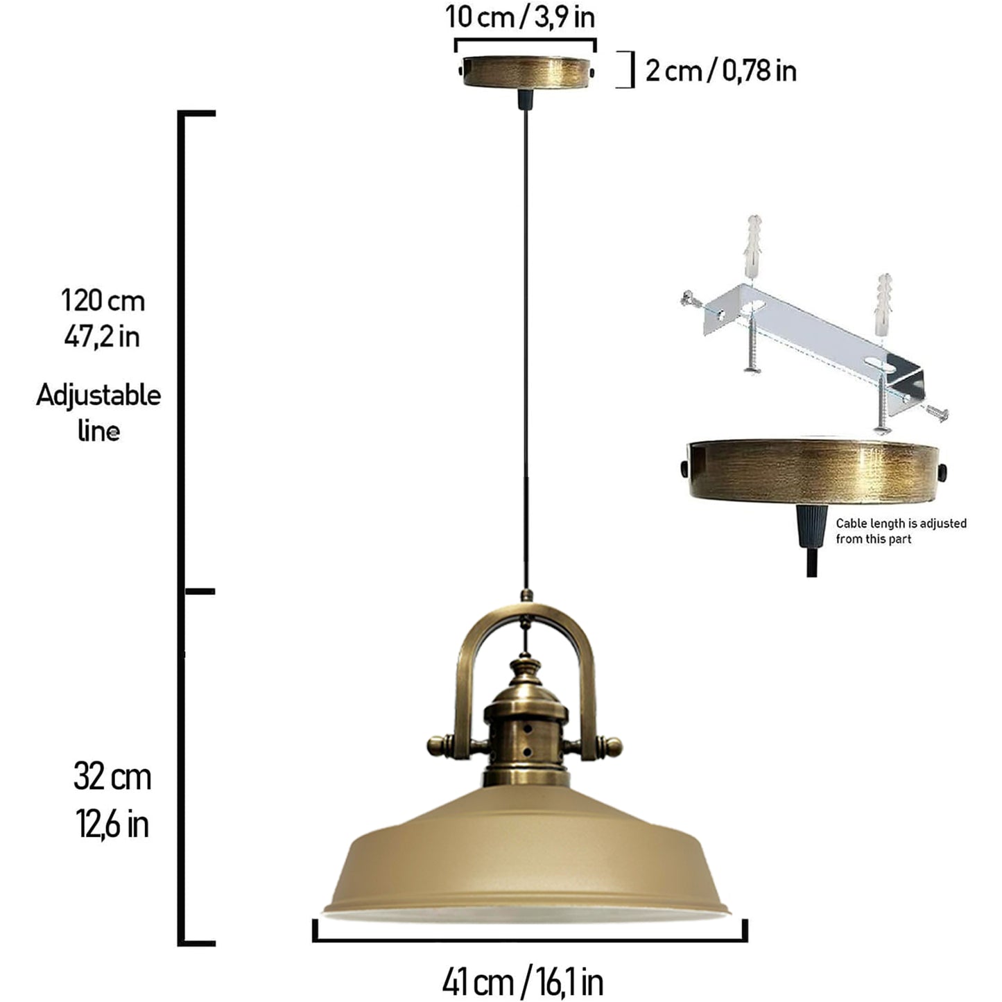 Lampada a sospensione vintage in metallo