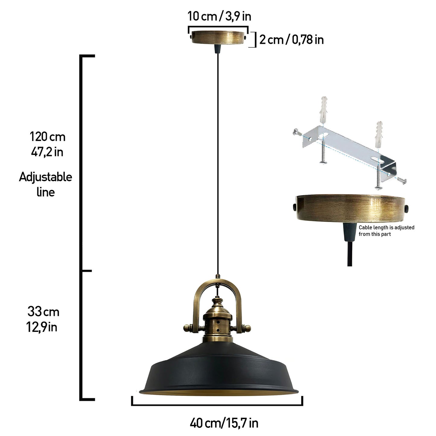 Pendelleuchte Asletl Hängelampe Industrial aus Metall Ø41 cm, Pendelleuchte Esstisch