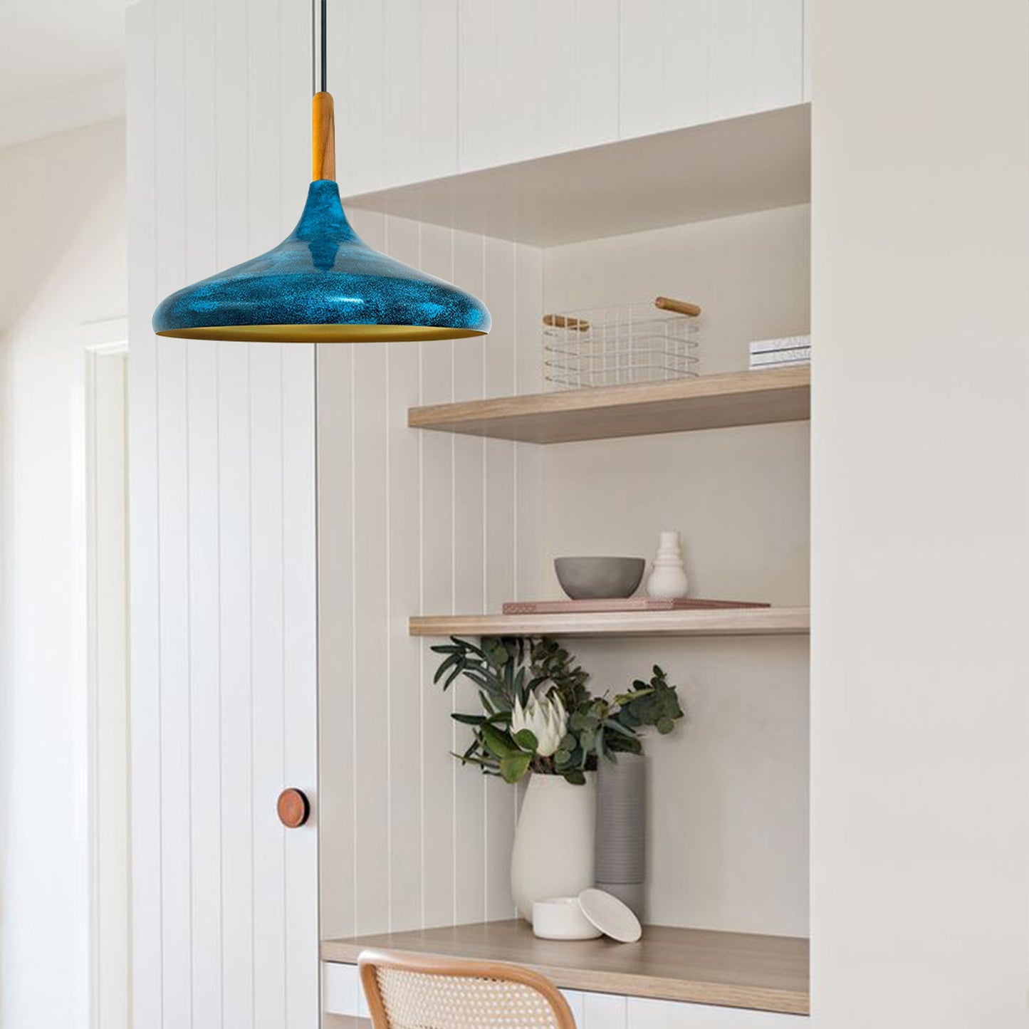 Pendelleuchte Metall Lampe I Champion I Holz Ø35 cm Metall E27 Hängelampe