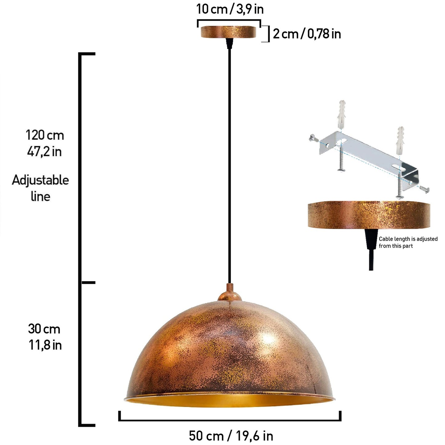 Lampada a sospensione vintage in metallo dipinto a mano