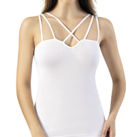 Weiß Bustier, Tank-Top, Gestrickter Sport-BH, Dehnbares Strick-Unterhemd mit Neckholder Unterwäsche für Damen