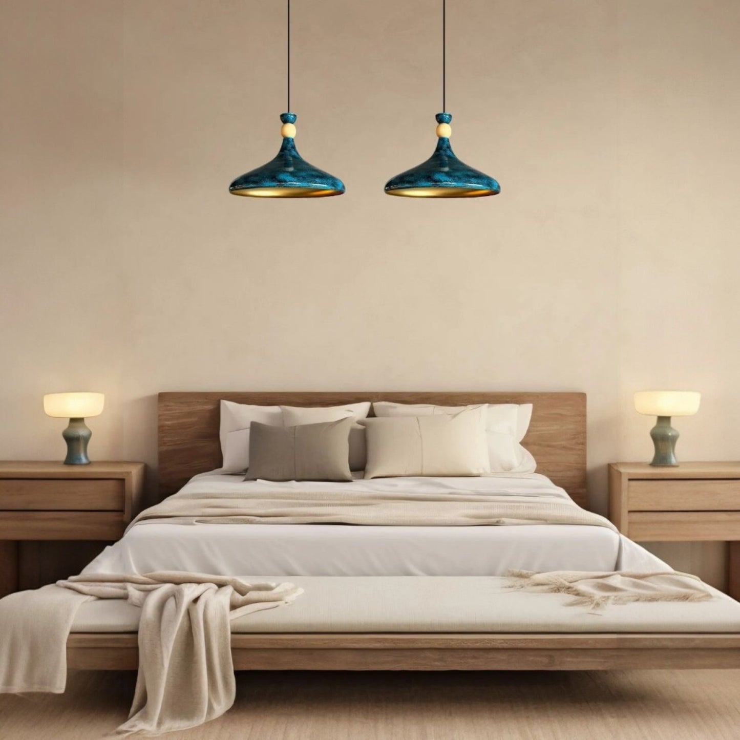 Pendelleuchte Champion aus Holz und Metall, 35 cm Hängelampe