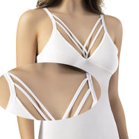 Bustier bianco, canotta, reggiseno sportivo lavorato a maglia, maglietta intima lavorata a maglia elasticizzata con biancheria intima da donna