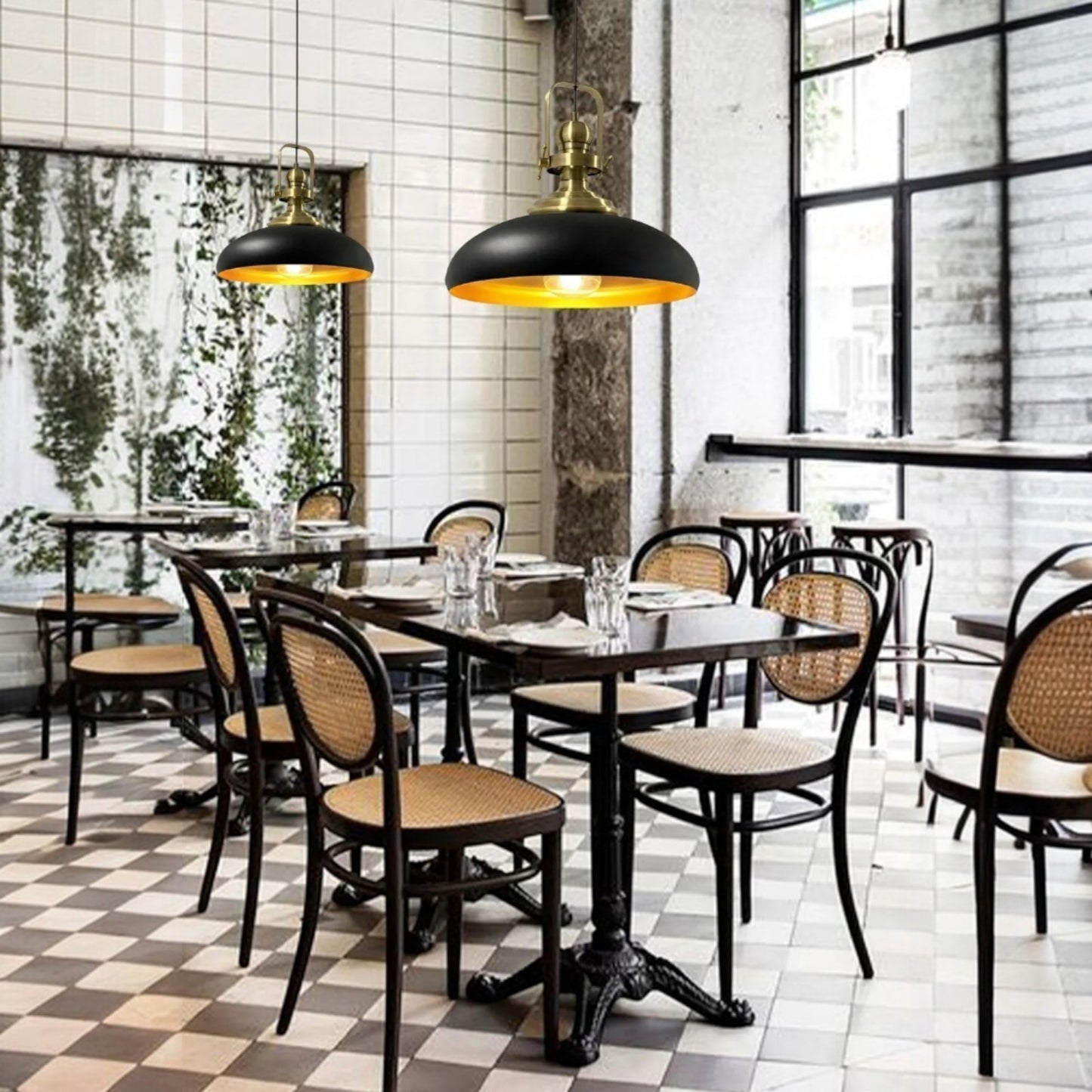 bamyum Androa Pendelleuchte Schwarz Gold Metall Ø40 cm, Küchenlampe Hangend, Hängelampe Esstisch Vintage E27, Wohnzimmerlampe Industrial