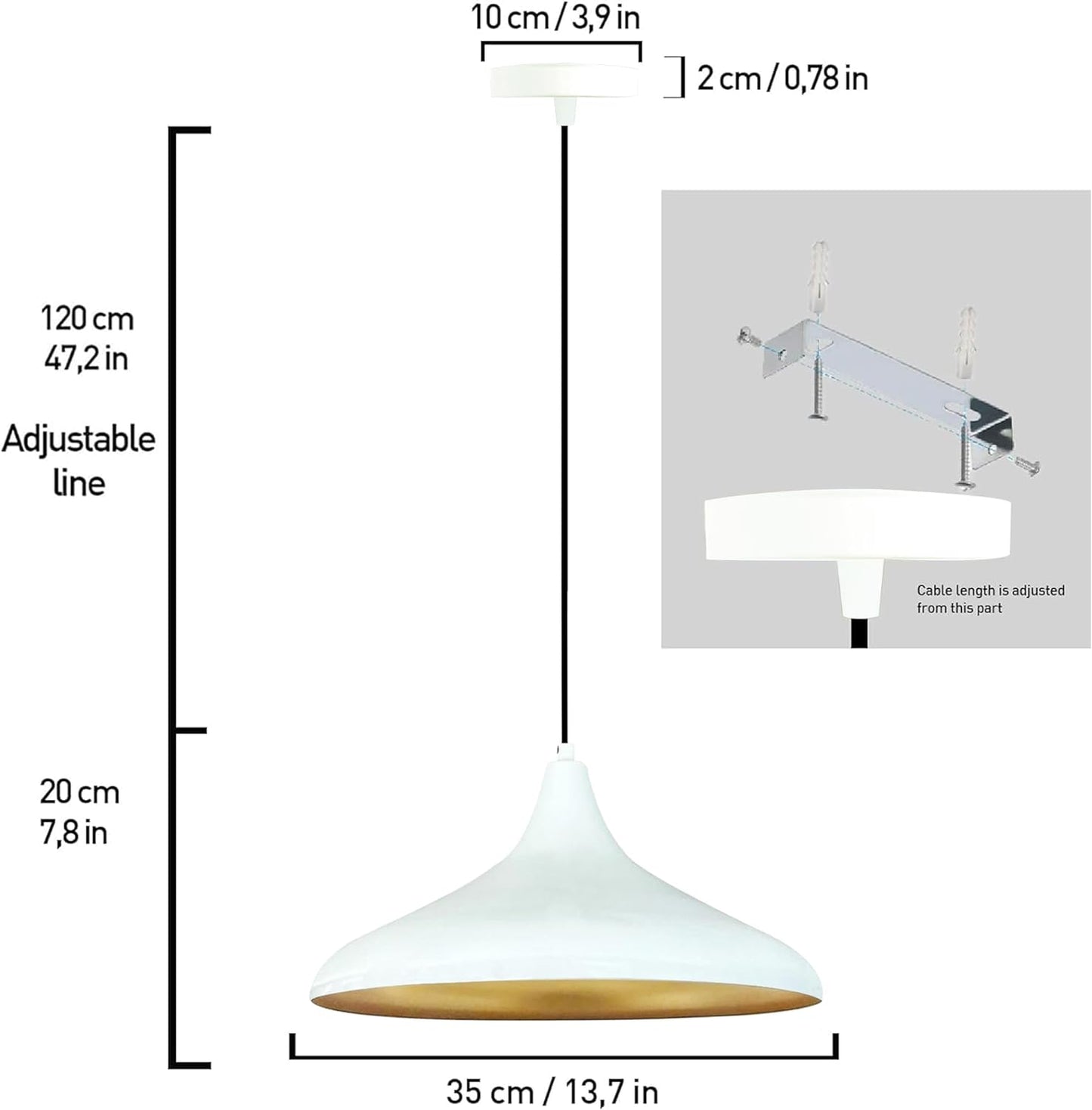 2 lampes suspendues en métal E27