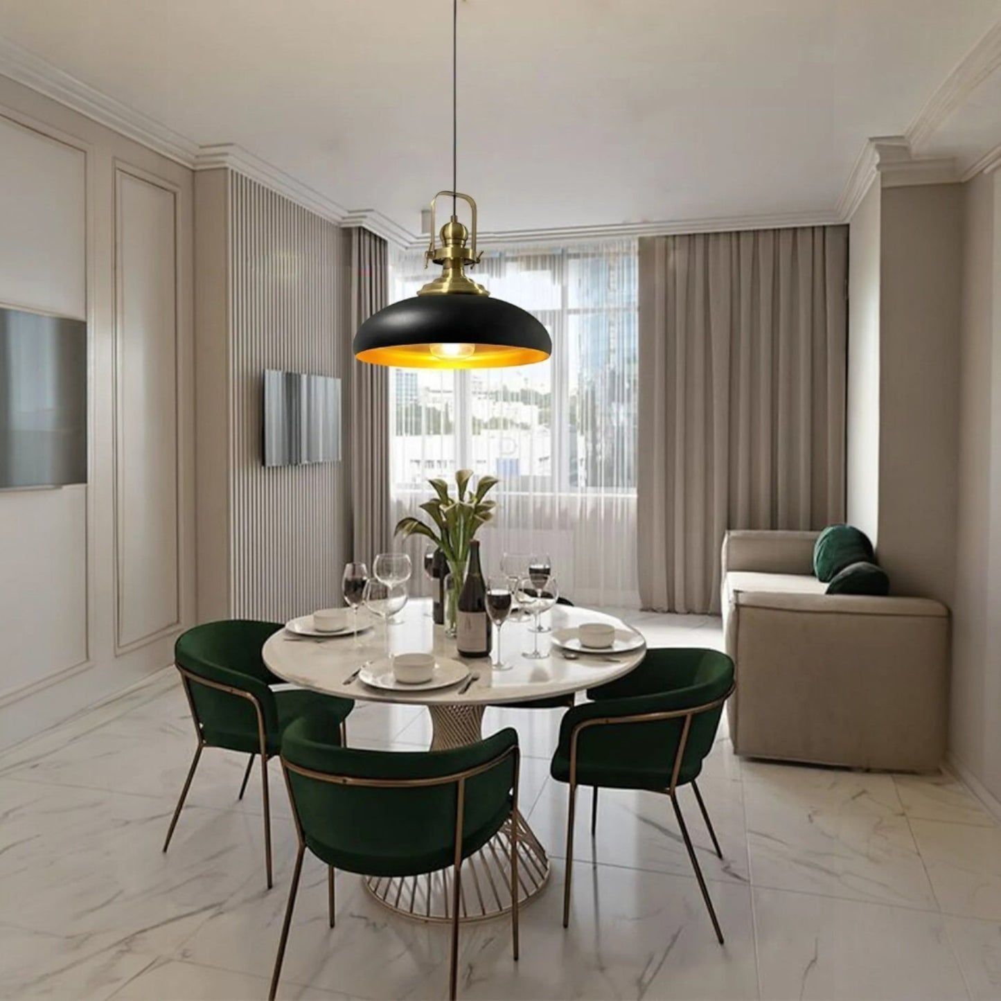 bamyum Androa Pendelleuchte Schwarz Gold Metall Ø40 cm, Küchenlampe Hangend, Hängelampe Esstisch Vintage E27, Wohnzimmerlampe Industrial