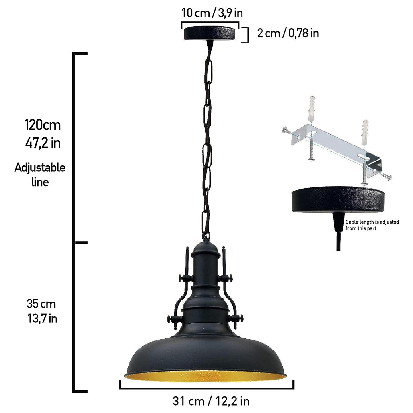 Lampada a sospensione in metallo E27