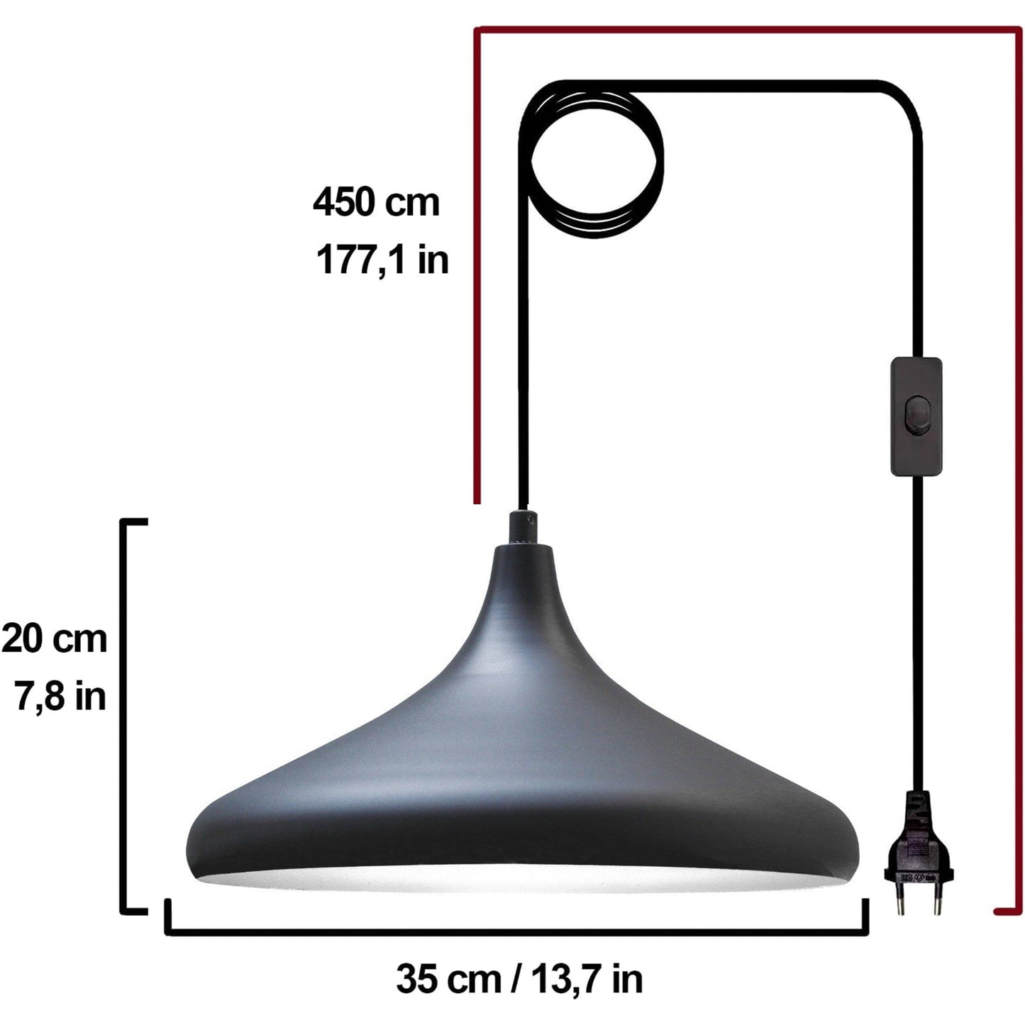 Lampada a sospensione oro nero con spina 35 cm