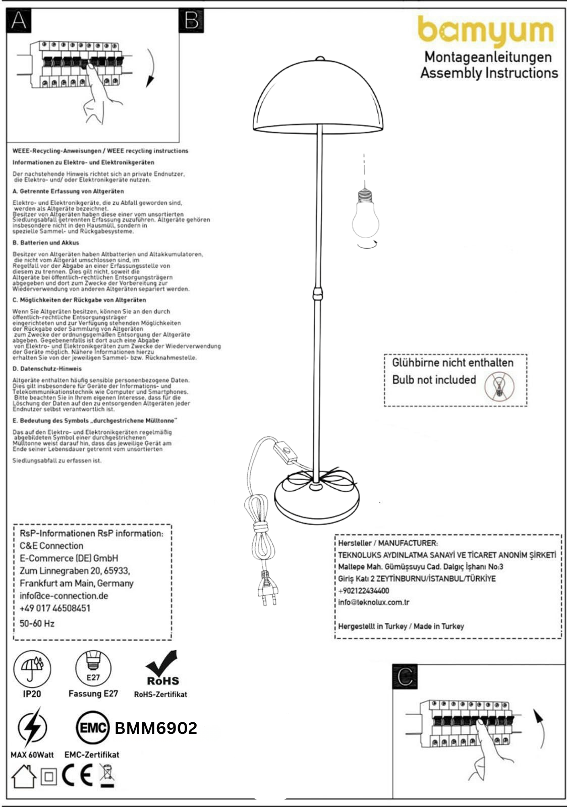 Stehlampe Moderne Stehlampe aus Metall mit E27, verstellbarer Lampenschirm