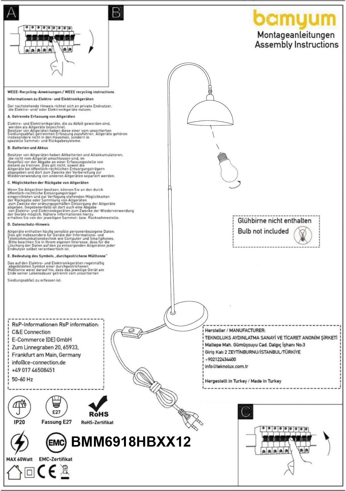 Stehlampe Moderne Stehlampe aus Metall mit E27, verstellbarer Lampenschirm