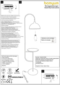 Stehlampe Gorkiede Stehleuchte Metall, E27 Fassung, verstellbarer Lampenschirm, Stehleuchte mit Ablage