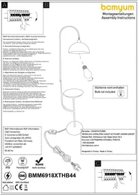Stehlampe Gorkiede Stehleuchte Metall, E27 Fassung, verstellbarer Lampenschirm, Stehleuchte mit Ablage