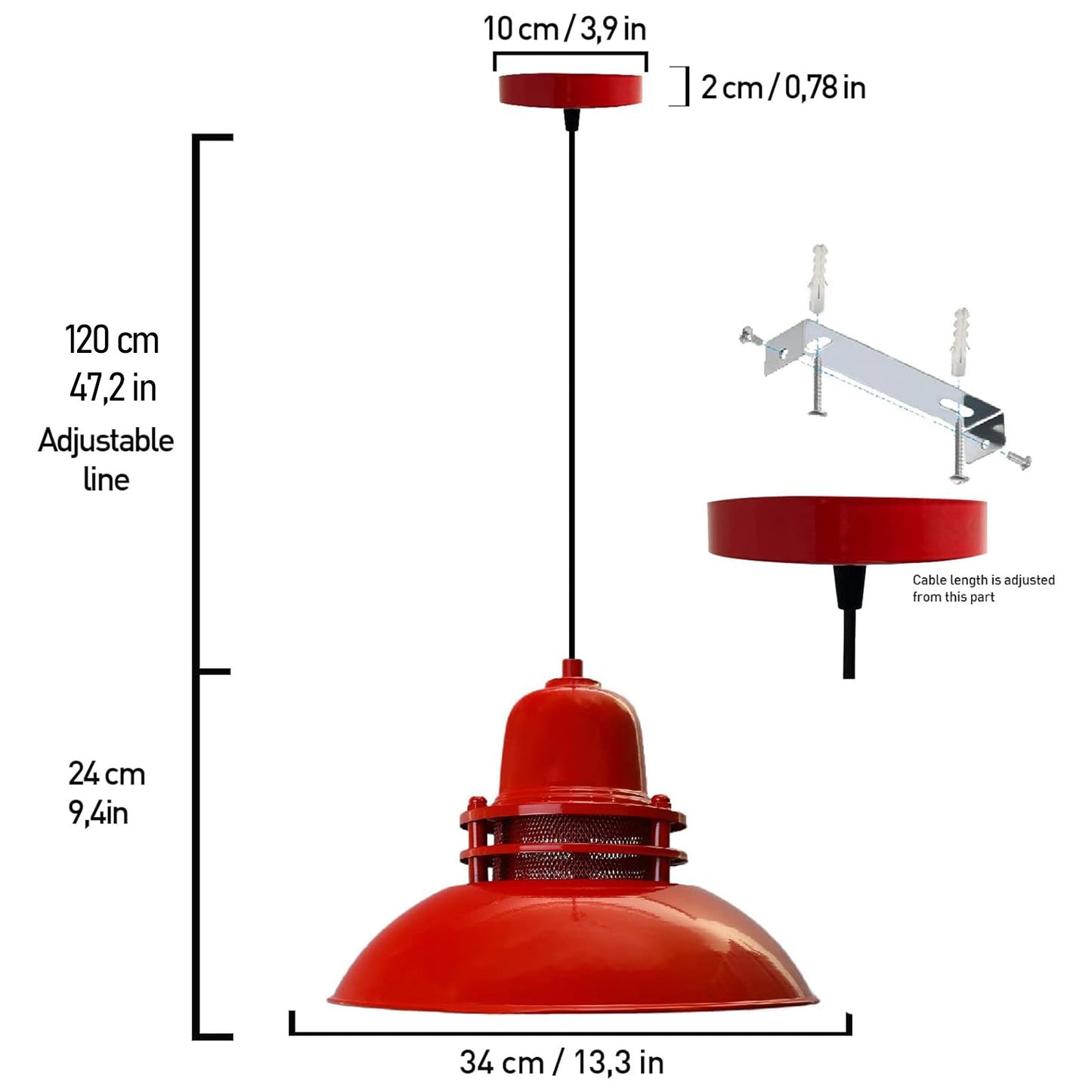 Pendelleuchte Bamyum Hängelampe Rot Metall Ø34 cm E27 Retro Lampe