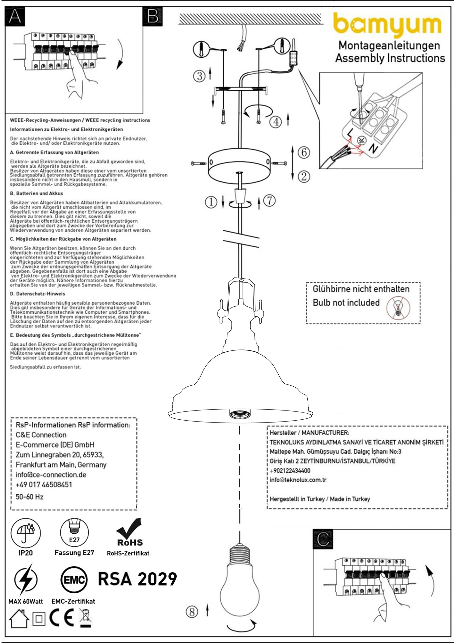 Lampada a sospensione in metallo dipinto a mano