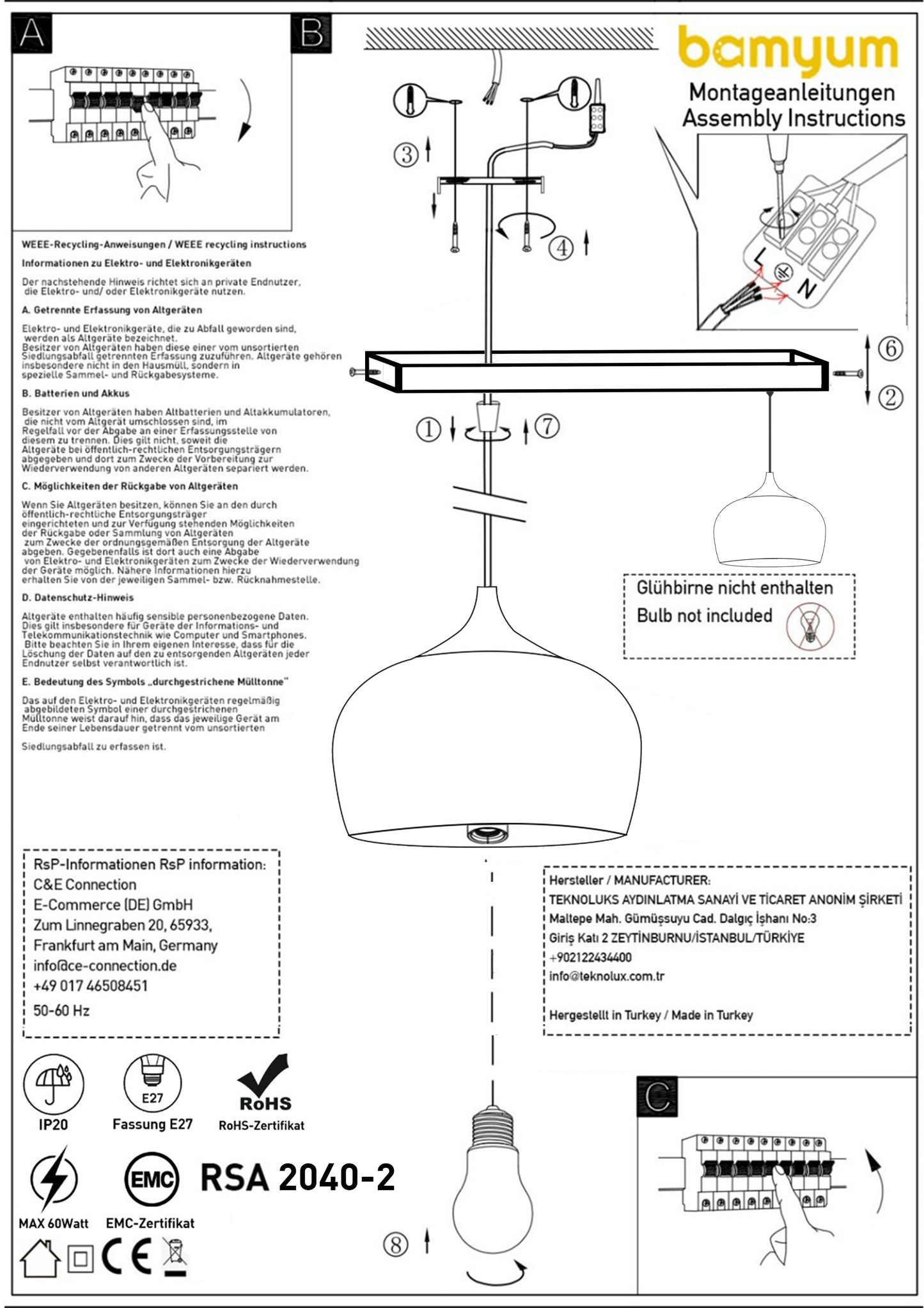 2x lampada a sospensione E27 in metallo